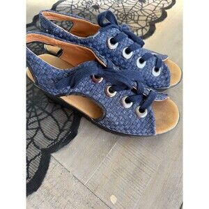Bernie Mev Marcelo Woven Wedge Sandals Blue Lace Up Comfort Shoes Womens 40 / 9